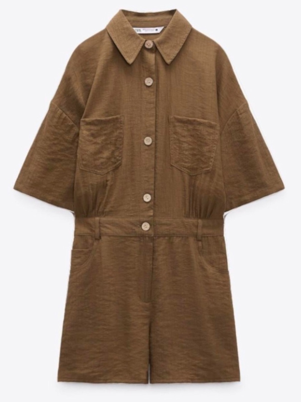 Zara Olive Green Short Sleeve Button Romper